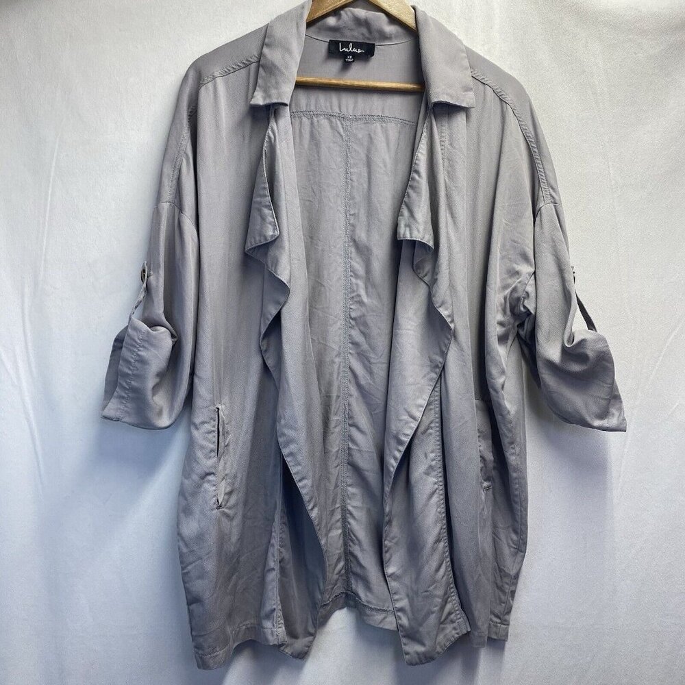Lulus Lucky Break Oversized Cardigan Jacket Women XS Light Gray Side Pockets